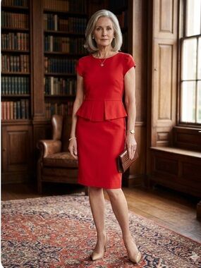 J. Crew Red Peplum Wool Blend Sheath Dress Holiday 2013 Size 8